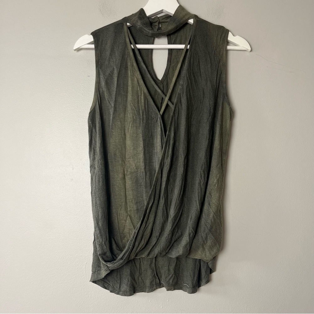 Venus Green High Neck Open Criss Cross Detail Tank Blouse Medium